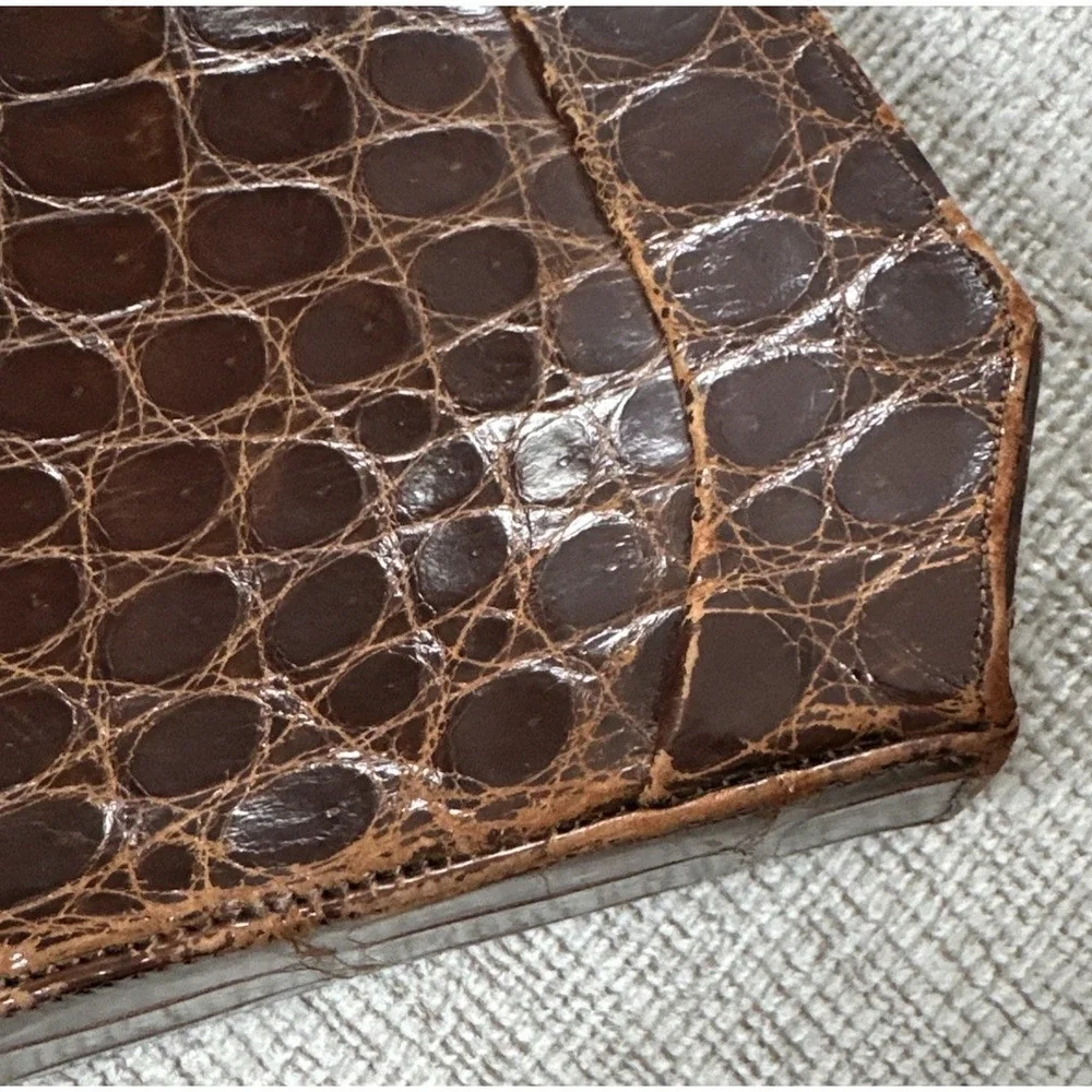 Vintage Jemco Alligator Leather Handbag Top Handle Mid Century Old Money Mad Men